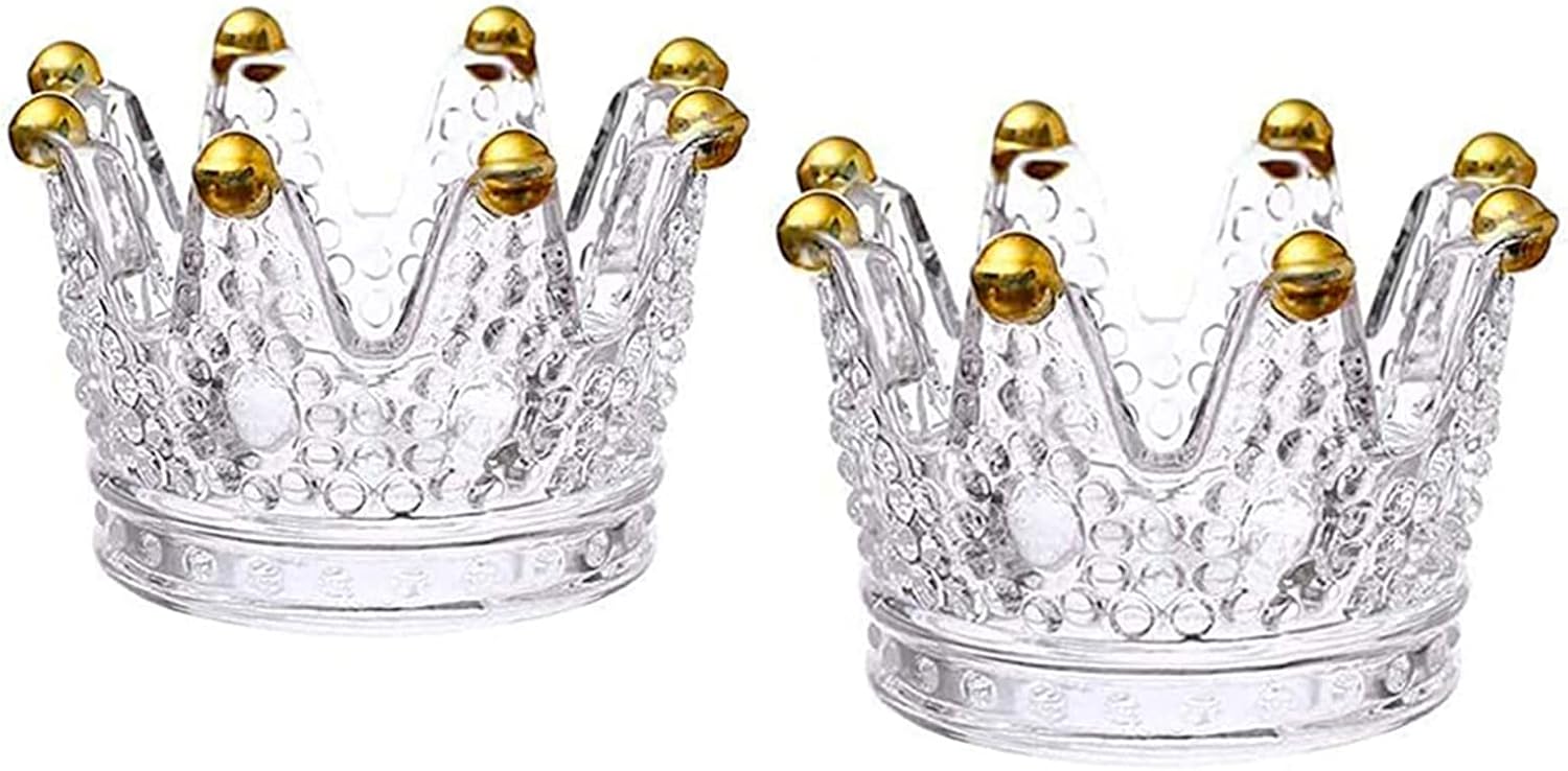2PCS Crown Votive Candle Holder,Crown Tea Light Candlestick Ornament,Mini Crown,Tealight Holder,Jewelry Ring Holder,for Weddings Party Home Decor Set (Golden, 2PCS) Golden