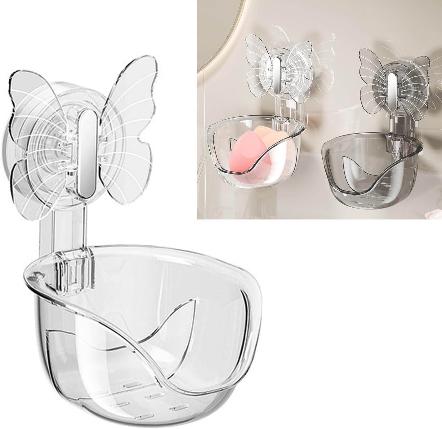 Suction Cup Organizer Storage Rack,Waterproof Shower for Dresser,Shower Set,Waterproof Basket Bathroom,Butterfly Clear 