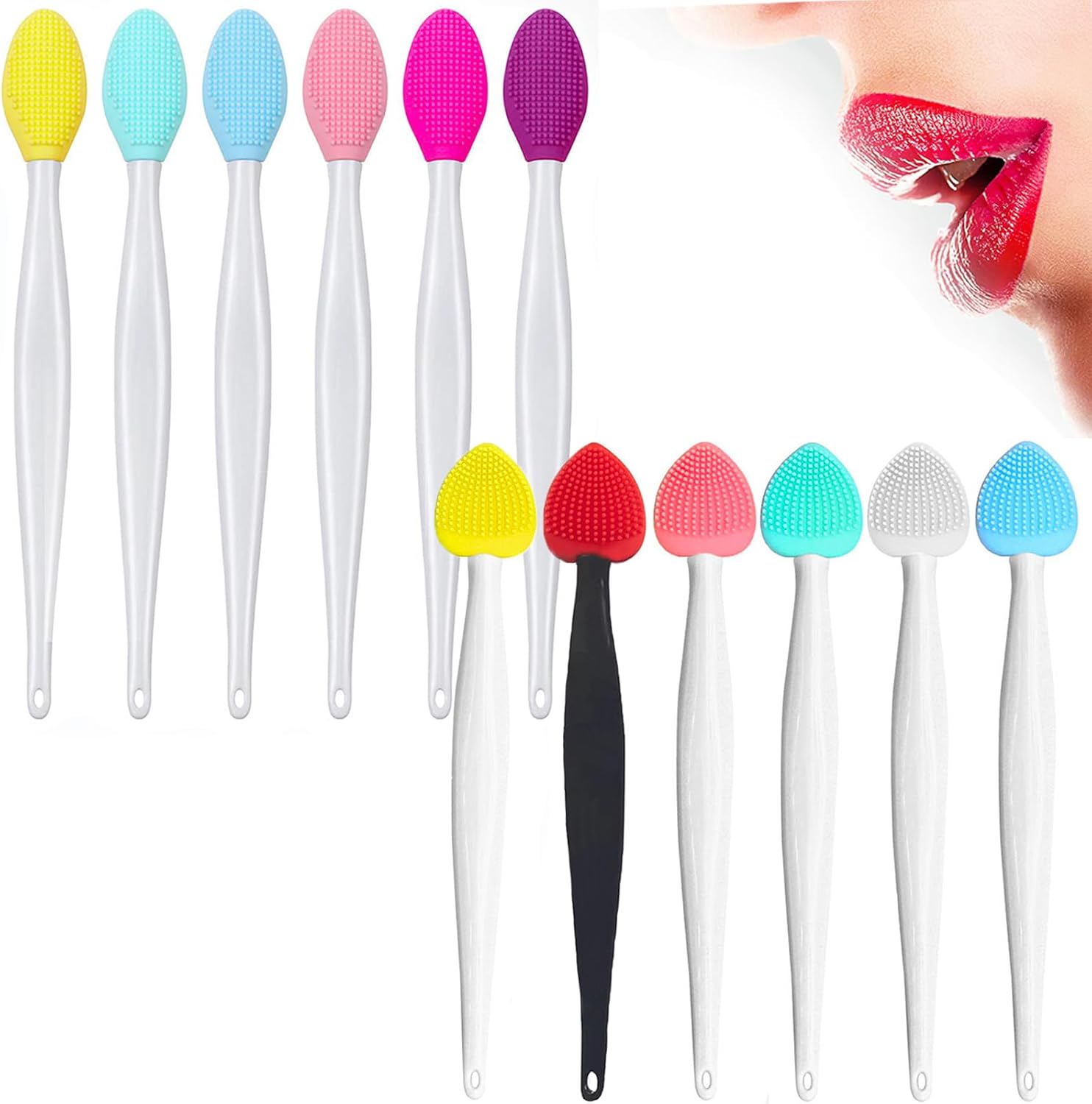 12PCS Lip Scrub Brush Tool,Double-Sided Silicone Exfoliating Lips Brushes Fuller Healthy 