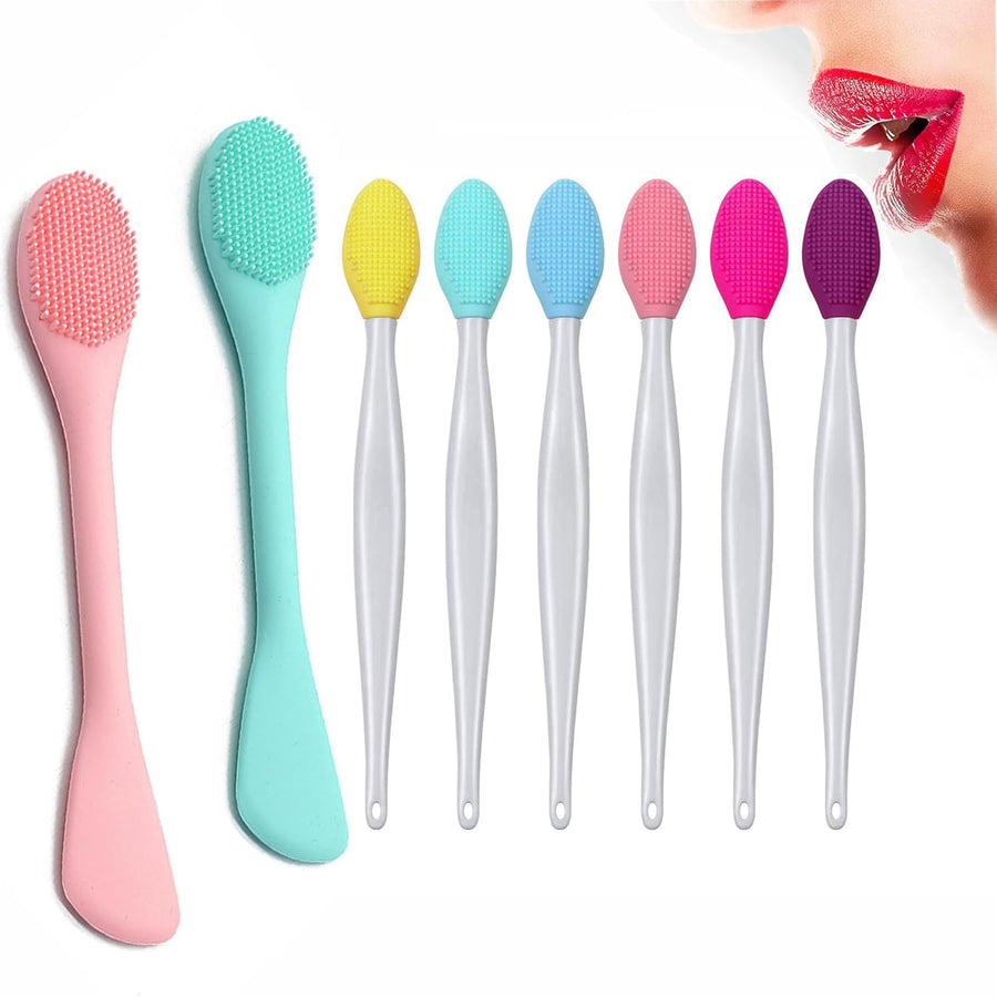 6Pcs Lip Scrub Brush & 2Pcs Silicone Face Mask Applicator Brush,Gentle Exfoliator Scrubber Tool 