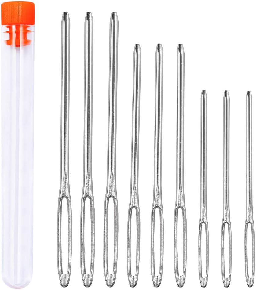 9 Piece Sewing Needles Set, 3 Sizes Large Eye Needles, Leather Set Awl Thread Needles Knitting Needle, Large Hand Leather Craft Sewing Sizes, 9 Pieces