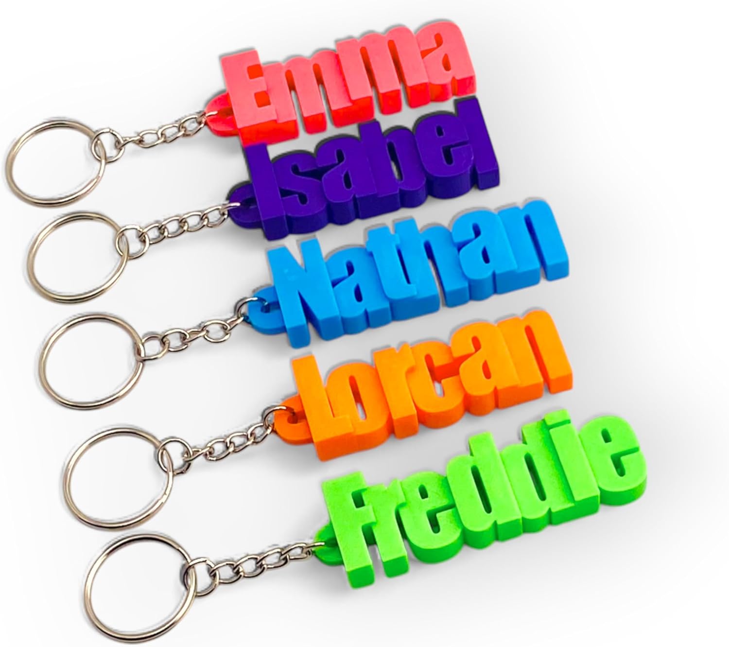 Personalised 3D Keyring | Name Tag Customizable Up to 12 Characters Eco-Friendly PLA Plastic Ideal for Kids' Bags & Party Favours Choose from 24 Colours