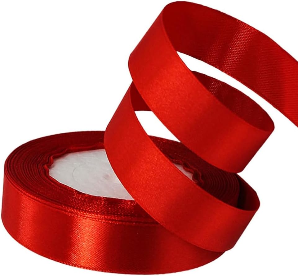 20mm Satin Ribbon 22 Metre, Polyester Ribbon, Enhance Your Crafts & Celebrations, Best for Gift Wrapping, Decorations, Wedding Car Ribbons Crafting Red 20MM-22 Metre