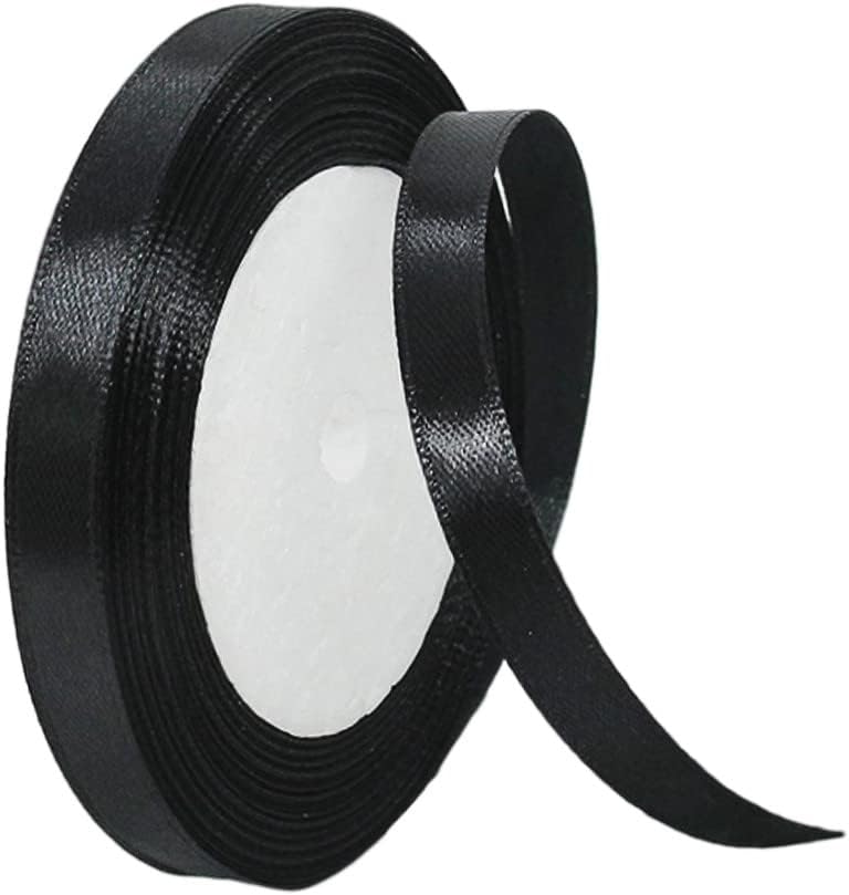 10mm Black Ribbon for Gift Wrapping, 22m Fabric Thick Satin Bow Wrapping, Ribbons for Balloons, Crafting, Hair, Bouquets, Weddings, Cars, Presents, Cakes, Christmas Party Decorations