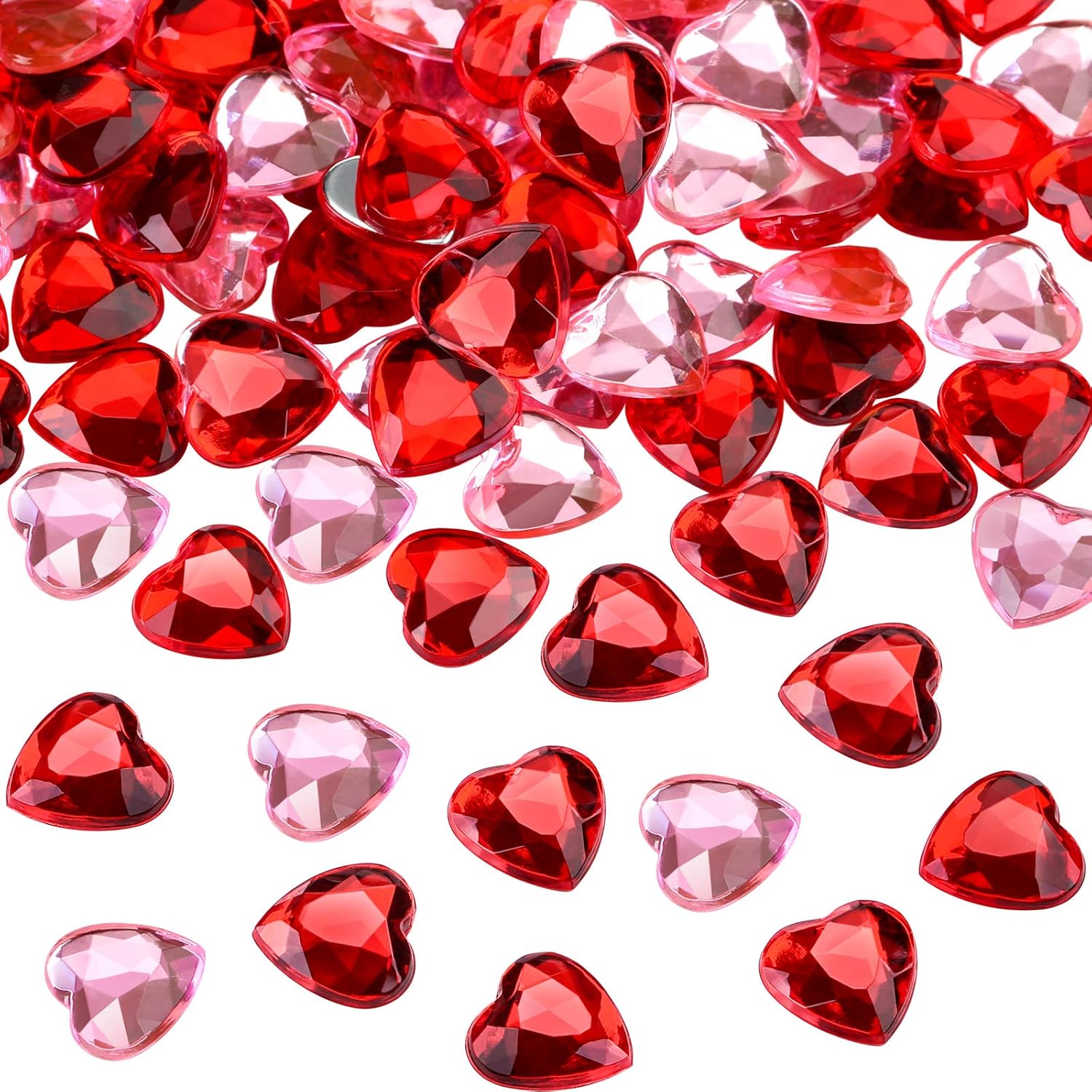 Petluno 200 red acrylic hearts for Valentine's Day, wedding, table, scattering, decoration, heart vase filler, 1.5 cm (200 pieces, red, pink)