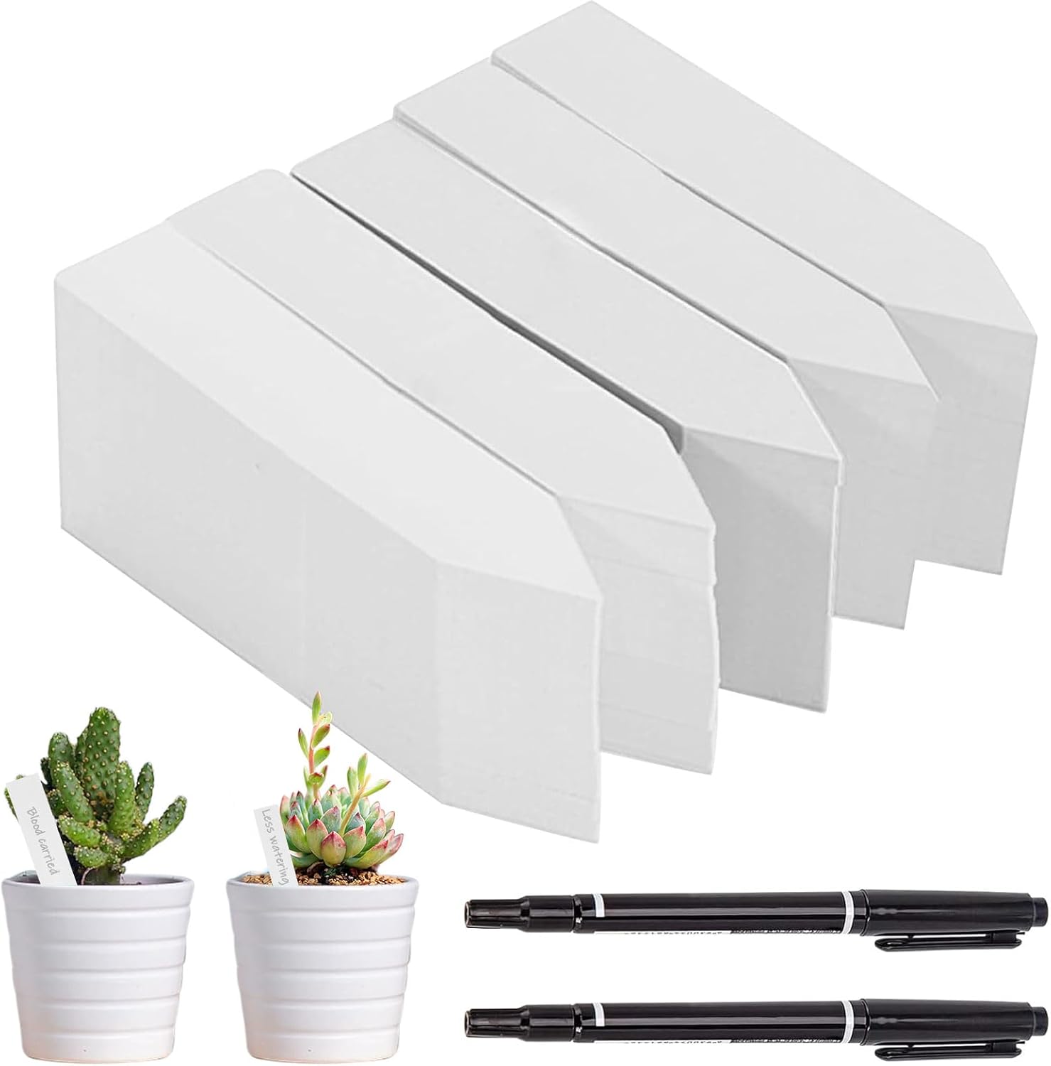 Petluno 500 pieces plant labels, plastic plant tags, white plant stakes, stake labels, weatherproof, garden labels with 2 black felt tip pens for outdoor, garden, plants, flowers (white) white