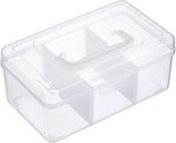 Petluno Clear Stackable Storage Box with Divider Tray, Plastic 3-Compartment Multi-functional Container for Nail Polish, Toys, Crafts, Stationery, Sewing, Fishing Gear Transparent Small