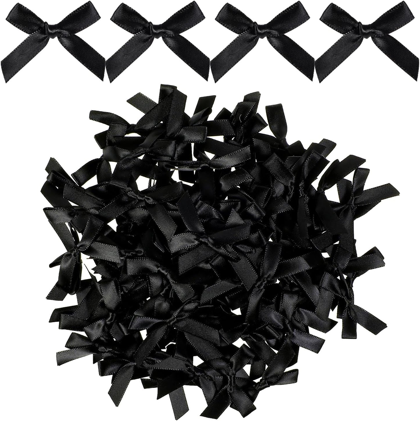 100 small ribbons, mini black satin fabric ribbons ready-made for gift DIY packaging, treat bags, cake pops, lollies, wedding favours Black