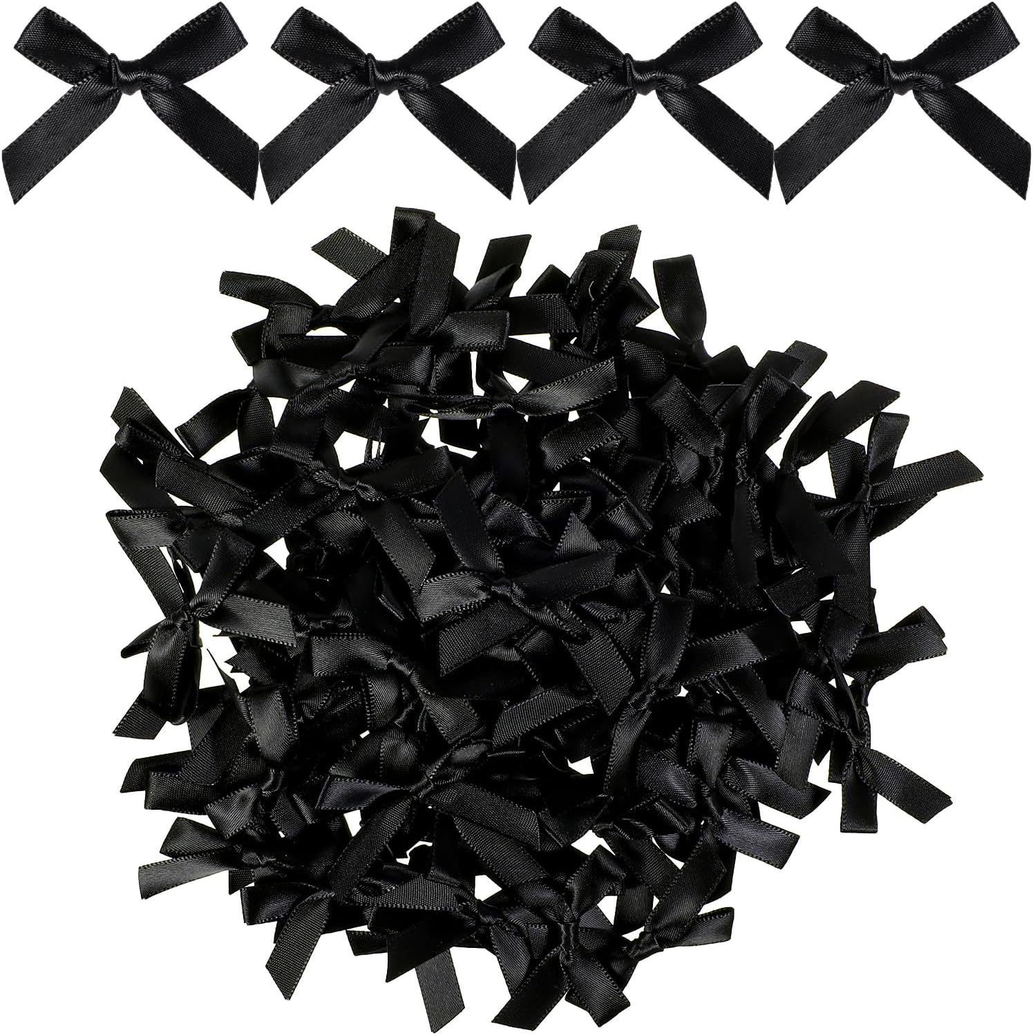 100 small ribbons, mini black satin fabric ribbons ready-made for gift DIY packaging, treat bags, cake pops, lollies, wedding favours Black