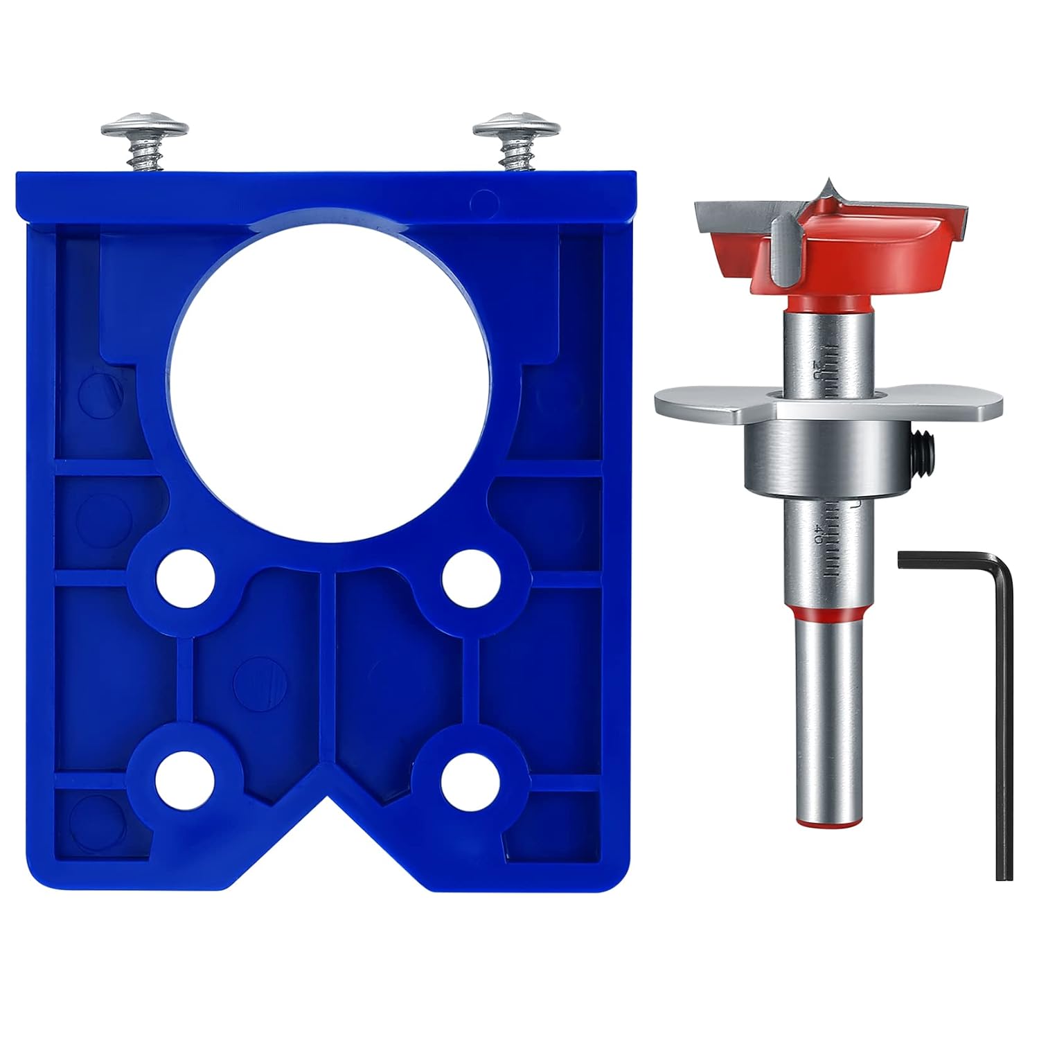 35 mm hinge drill set with hinge hole and hinge template, drill guide, power drill accessory, for concealed hinges, cabinet hinges, mounting plates, woodworking