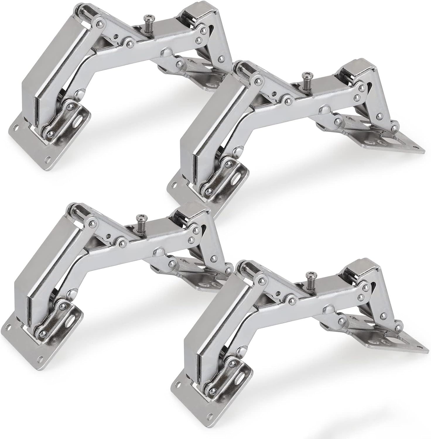 Spring-loaded hinge, 170 degrees, for kitchen cabinets, door hinges, large angle door hinges, angle stop, self-closing hinge, 4 pieces, improved version with buffer damping