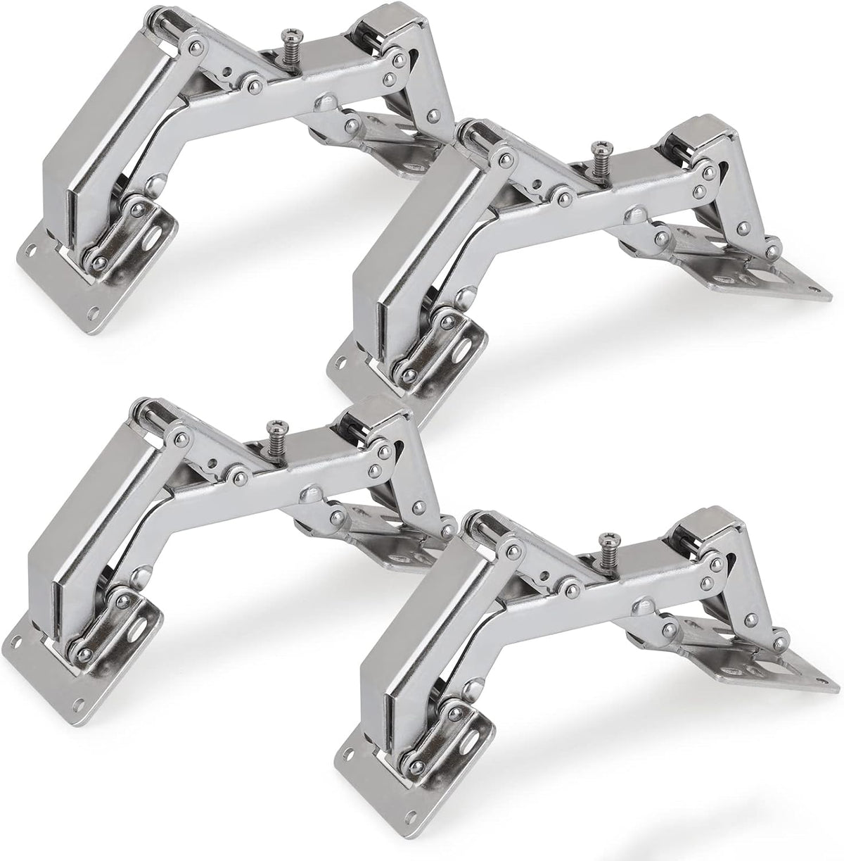 Spring-loaded hinge, 170 degrees, for kitchen cabinets, door hinges, large angle door hinges, angle stop, self-closing hinge, 4 pieces, improved version with buffer damping