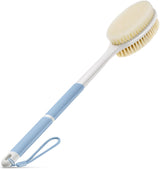 Back Scrubber Anti Slip for Shower,Shower Brush Long Handle with Stiff and Soft Bristles,Body Exfoliator for Bath or Dry Brush(Blue)