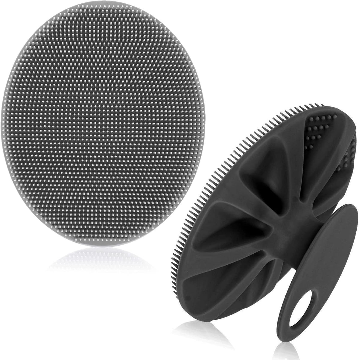 Soft Silicone Body Cleansing Brush Shower Scrubber, Gentle Exfoliating and Massage for All Kinds of Skin (Gray+Black)