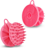 2-in-1 Silicone Body Scrubber and Scalp Massager Shampoo Brush, Food-Grade Soft Material, More Hygienic, Easily Lather, Convenient for Travel, Gym, Business,etc (Pink)