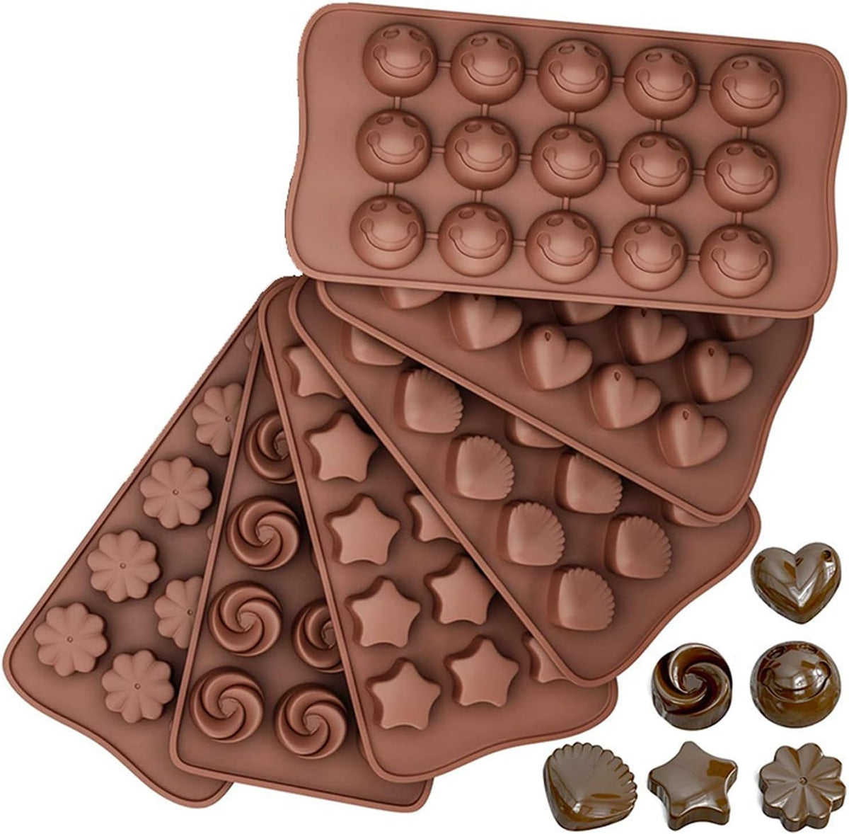 6 PCS Silicone Chocolate Mould Different Shapes Melts Moulds Silicone Baking Mold Non-Stick Moulds Gift for Making Candy
