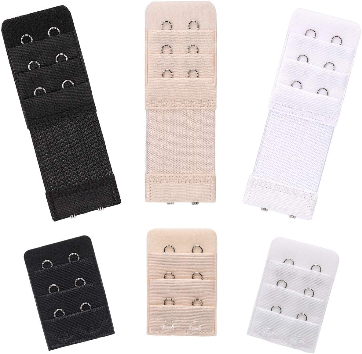 6 Pieces Women's Soft Comfortable Elastic Bra Extenders Bra Extension Strap 2 Hook 3 Row Lady's Bra Extender Bra Band (Multicolors+NoElastic), Multicolors+noelastic, One Size