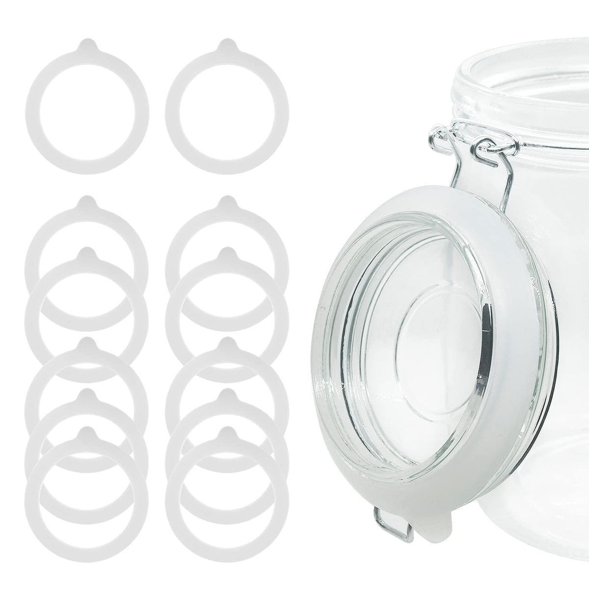 12 Pieces Rubber Seals Rings for Glass Jars, Airtight Silicone Replacement Gasket, Leakproof Silicone Gasket Sealing Rings for Mason Jars, Elastic and Fits Most Sizes (White)