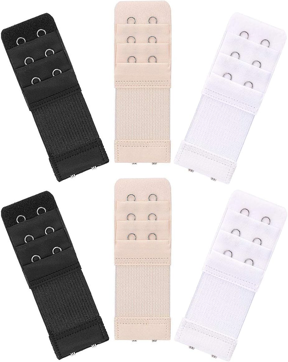6 Pieces Women's Soft Comfortable Elastic Bra Extenders Bra Extension Strap 2 Hook 3 Row Lady's Bra Extender Bra Band (Multicolors)