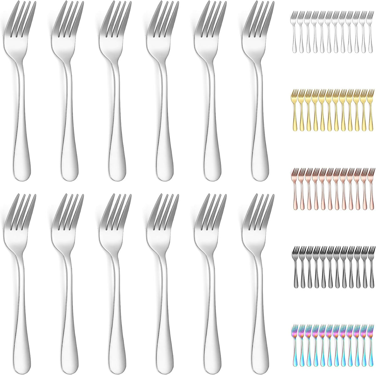 Dessert Forks Set of 12 Pack, Stainless Steel Pastry Fork, Family Appetizer Fork for Fruit, Cake, Cheese, Party Trips, Cafes, Restaurants, Easy to Clean, Dishwasher Safe
