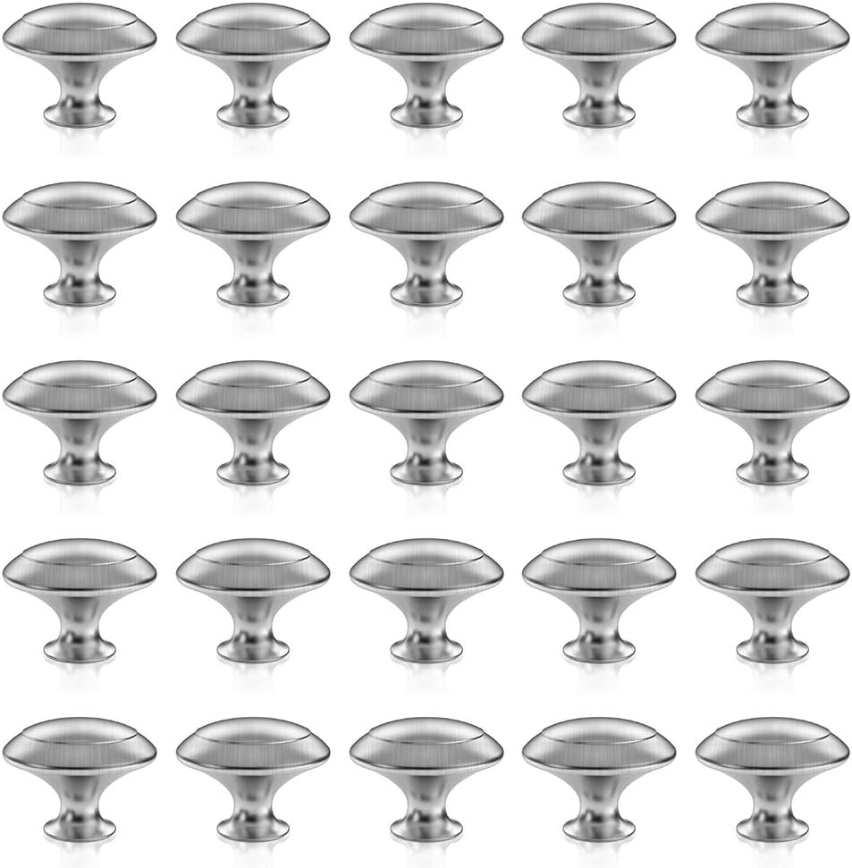 25 Pack Cabinet Hardware Round Knobs Silver Kitchen Mushroom Brushed Nickel Knobs, Cupboard Heavy Knobs, Door Handle Pull for Bathroom Drawer, 1-1/8 inch (29.5mm) (25 Pack)