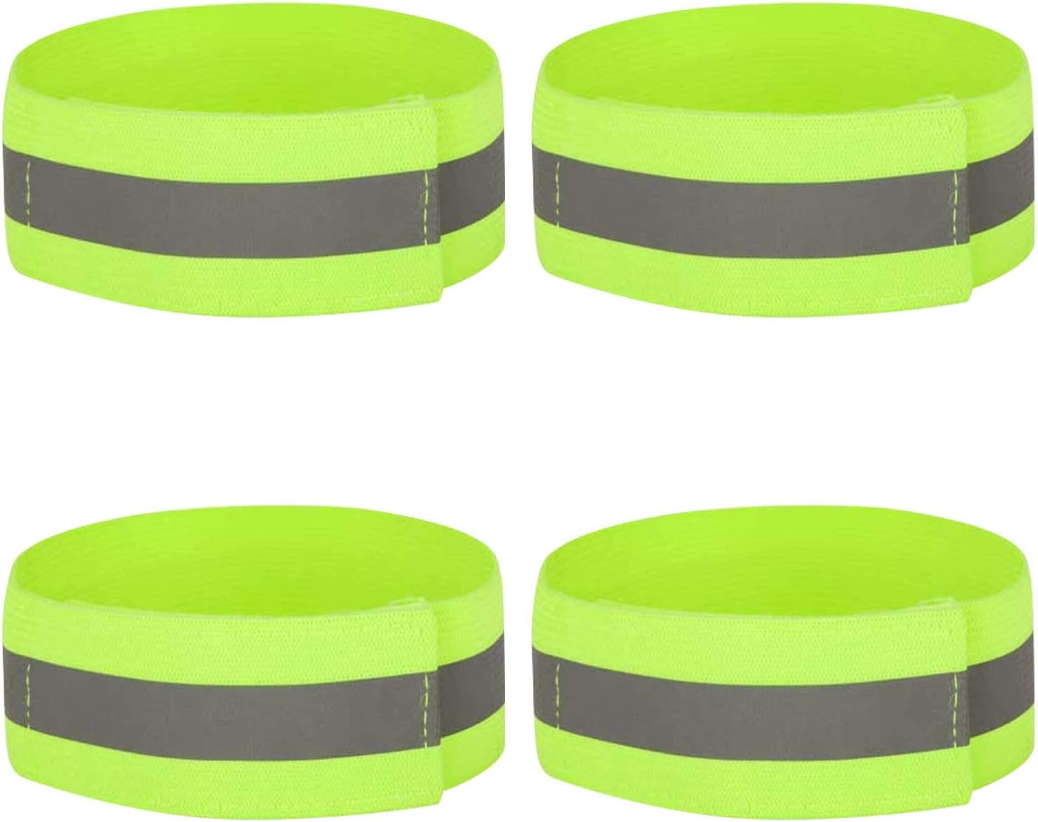 4PCS High Visibility Armbands, Elasticated Ankle Bands Hi Vis Reflective Running Armbands Wristbands Slap Armbands Reflector Strips Safety Bands For Running Walking Cycling Jogging Nigh Outdoor Safety