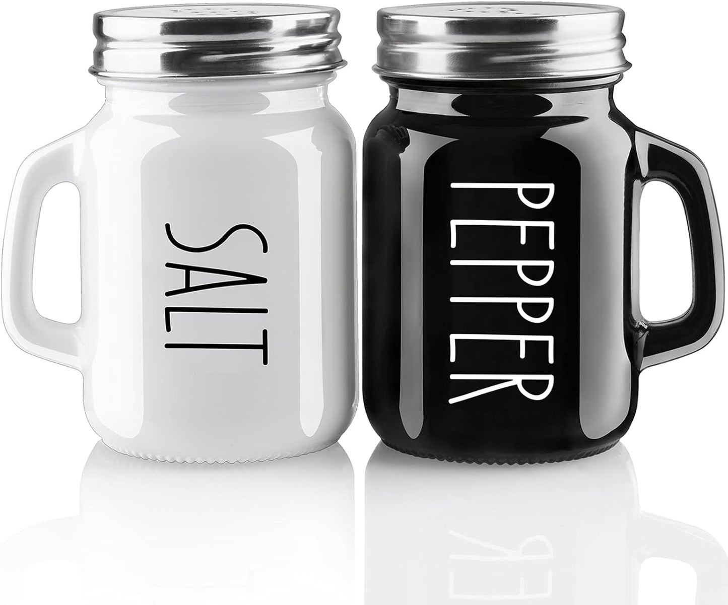 Salt and Pepper Shakers Set,  4 oz Cute Salt Pepper Shaker, Kitchen Decor for Home Restaurants Wedding, Glass Black White Shaker Sets with Stainless Steel Lids