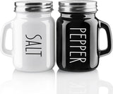 Salt and Pepper Shakers Set,  4 oz Cute Salt Pepper Shaker, Kitchen Decor for Home Restaurants Wedding, Glass Black White Shaker Sets with Stainless Steel Lids