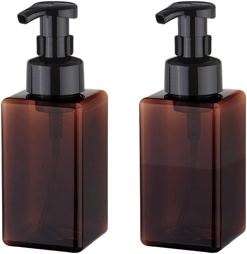 Foaming Soap Dispenser, 450ml (15oz) Refillable Pump Bottle Plastic for Liquid Soap, Shampoo, Body Wash (2 Pcs) (Amber)