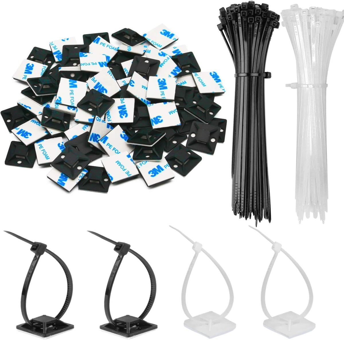 140 Pack 3/4" Zip Tie Adhesive Mounts Self Adhesive Cable Tie Base Holders with Multi-Purpose Tie wire clips with screw hole,Anchor stick on wire holder with White and Black