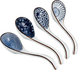 Ceramic Soup Spoons Sets of 4,Asian Soup Spoons,Long Ramen spoons,Japanese soup spoons for Pho,Wonton,Noodles,Chinese Ceramic Rice Spoons,4Pcs