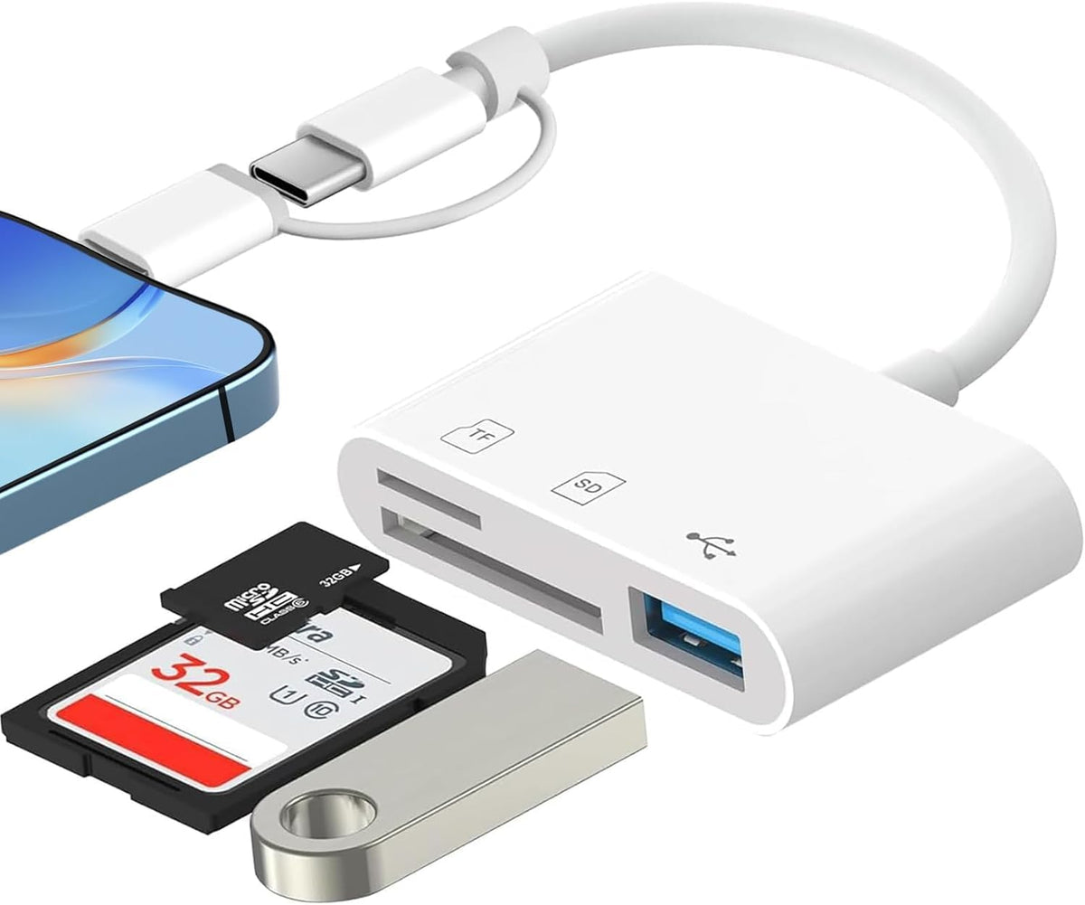 3 in 1 SD Card Reader for iPhone iPad Camera, Memory Card Reader with SD and TF Card Dual Slot, Digital Camera Adapter, Card Reader for iPhone 15/14/13/12, Plug and Play