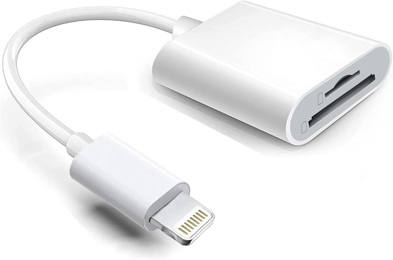 Lightning to SD & TF Card Reader Adapter, Apple MFi Certified 2 in 1 Micro SD TF Memory Card Dual Slot Dongle Cord for iPhone 14 13 12 11 X XS XR 8 7 Plus, iPad, Plug and Play