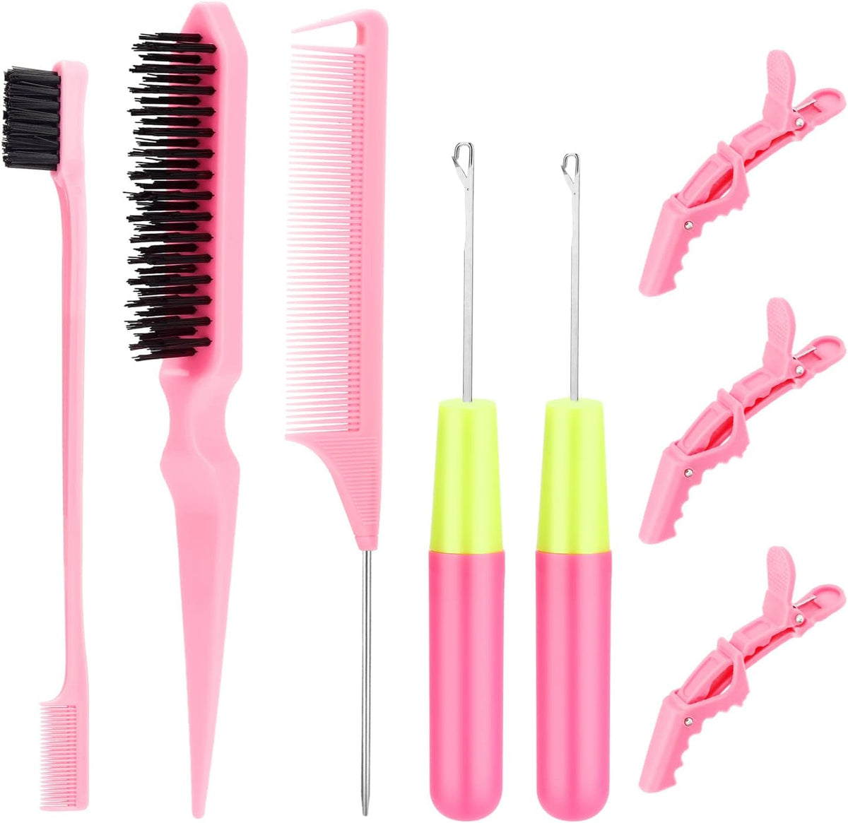 Crochet Hooks for Hair with 2pcs Crochet Needle, 1pcs Edge Brush, 1pcs Bristle Hair Brush, 1pcs Rat Tail Comb, 3pcs Gator Clips Crochet Needle for Passion Twist Crochet Hair Extensions