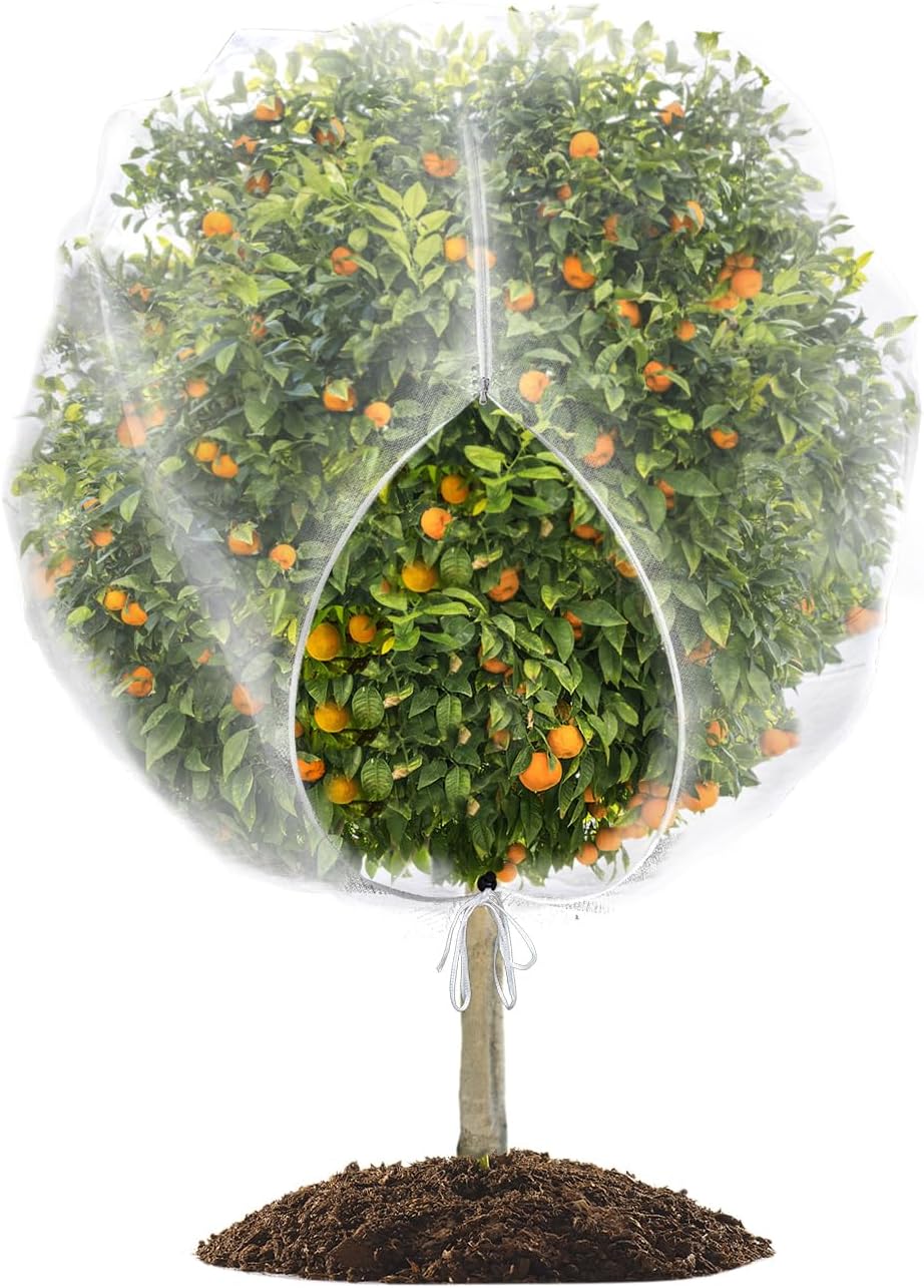 8 x 8ft Large Fruits Tree Netting, Insect Bird Barrier Tree Net with Drawstring and Zipper, Plant Cover Fruit Tree Protection to Prevent Tomato Blueberry Vegetables from Squirrels Birds
