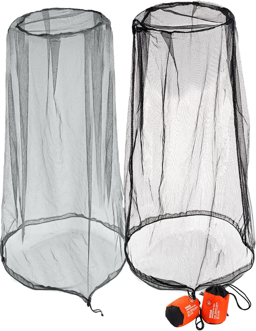Mosquito Head Net Mesh with Drawstring, Bug Face Netting for Hats, Mesh Face Shield for Men & Women Screen Net for Any Outdoor Lover Midges, Bugs & Gnats (2 Packs, Black Grey, Updated Size)