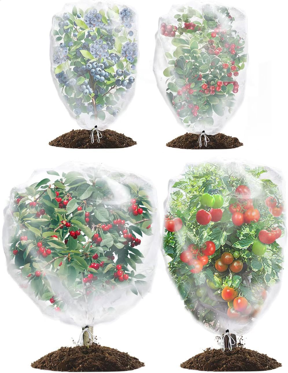 4 Packs Bird Netting Pest Barrier with Drawstring, 4.9Ft x 3.3Ft+3.3FT x 2.7FT Garden Tree Netting Pest Barrier Fruit Covers Prevent Fruits Plants from Squirrel Bird Insect Deer Animals