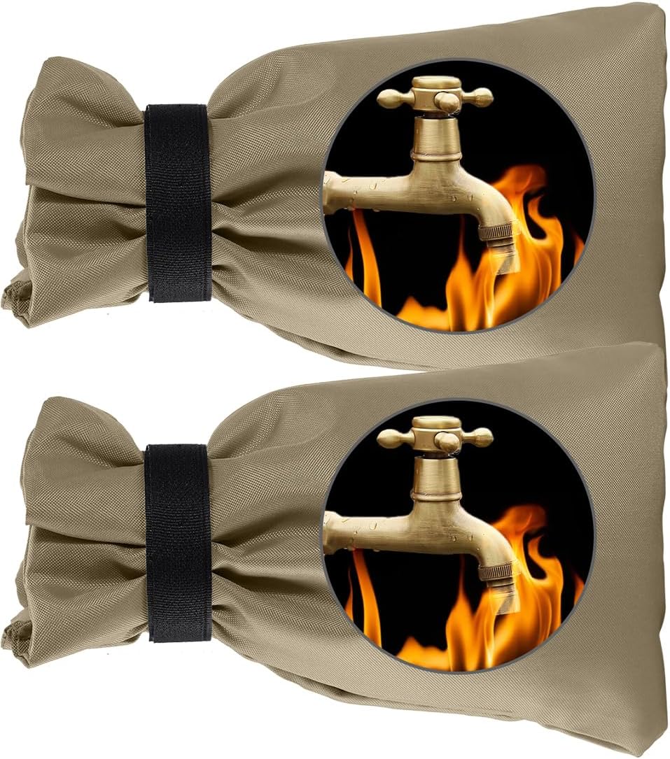 Outdoor Faucet Cover for Winter Freeze Protection 10'' x 8'', 2 Packs Khaki Thickened  Frost Free Outdoor Faucet Covers for Pipe Insulation Waterproof Insulated Spigot Backflow Cover