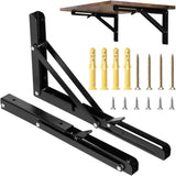 2 Pack 12 Inch Folding Shelf Brackets,  Heavy Duty Metal Wall Mounted Triangle Table Bench Max Load 220lb Collapsible Shelf Hinge with Screws for DIY Bracket, Work Table & Bench