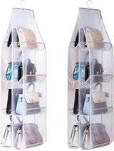 Hanging Handbag Purse Organizer,  2 Pack Transparent Hanging Closet Organizer with 8 Pockets, Washable Dust Proof Nylon Storage Bag for Closet and Wardrobe
