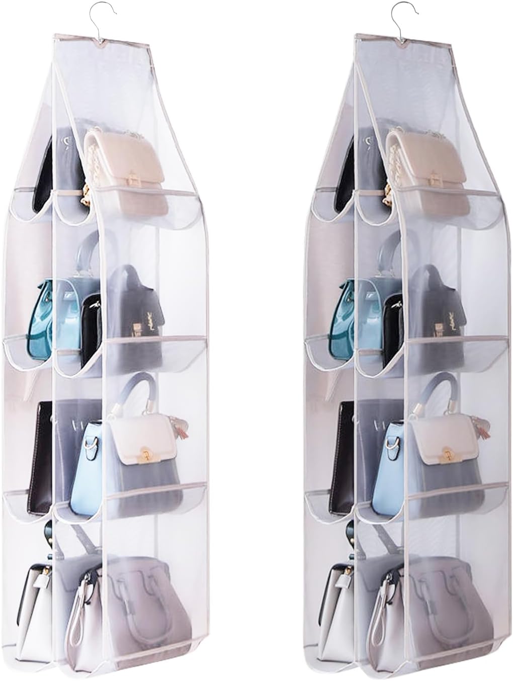 Hanging Handbag Purse Organizer,  2 Pack Transparent Hanging Closet Organizer with 8 Pockets, Washable Dust Proof Nylon Storage Bag for Closet and Wardrobe