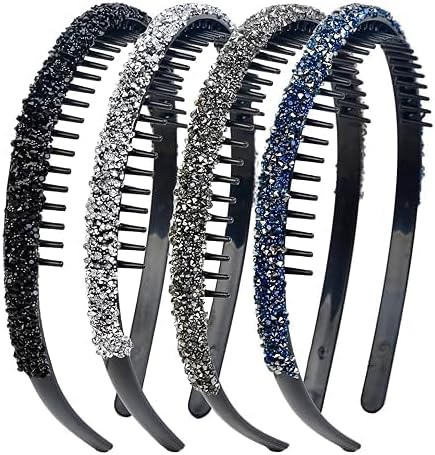 4Pcs Rhinestone Headband with Teeth,Fashion Non Slip Head Bands Headbands Crystal Hairband Sparkly Diamond Hairbands Hair Accessories for Women Girls Bride Bridesmaids Wedding