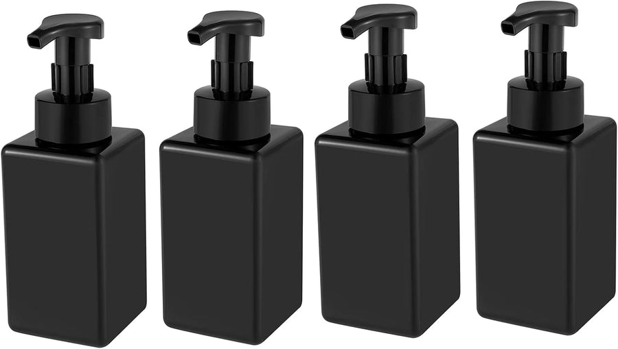 Foaming Soap Dispenser, 15oz Refillable Pump Bottle Plastic for Liquid Soap, Shampoo, Body Wash, 4 Pcs, Black