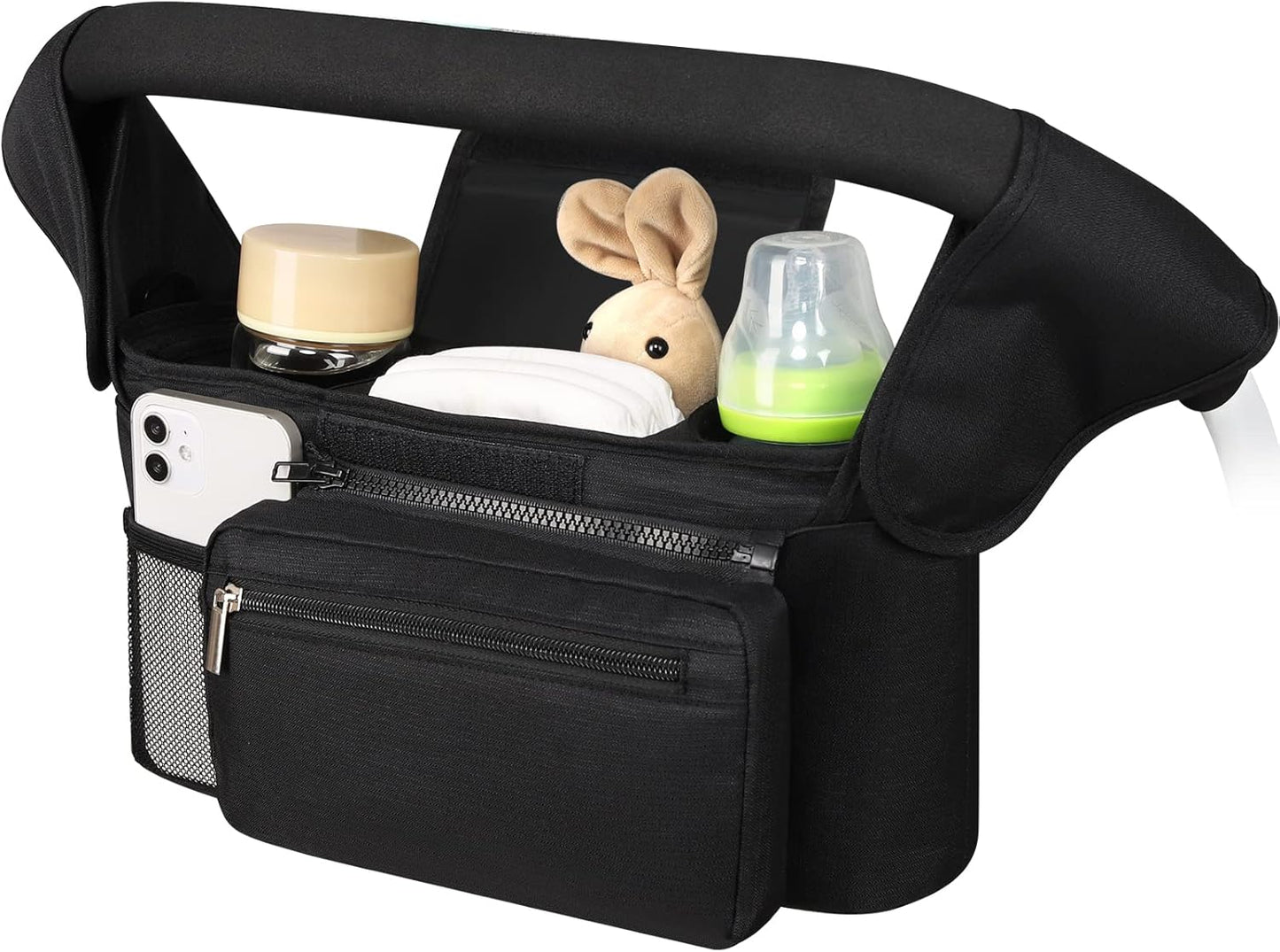 Universal Stroller Organizer with Insulated Cup Holder Detachable Phone Bag and Shoulder Strap,Stroller Bag Caddy Organizer Accessories Fits for Uppababy, Baby Jogger, Britax Strollers