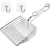 Metal Cat Litter Scoop, Fast and Clean Clumping Kitty Litter Scooper with Holder, Flat Ledging Edge, Large Solid and Comfy! All Metal Fun Maker, Say No to Dirty and Loose Handle,1+2pcs