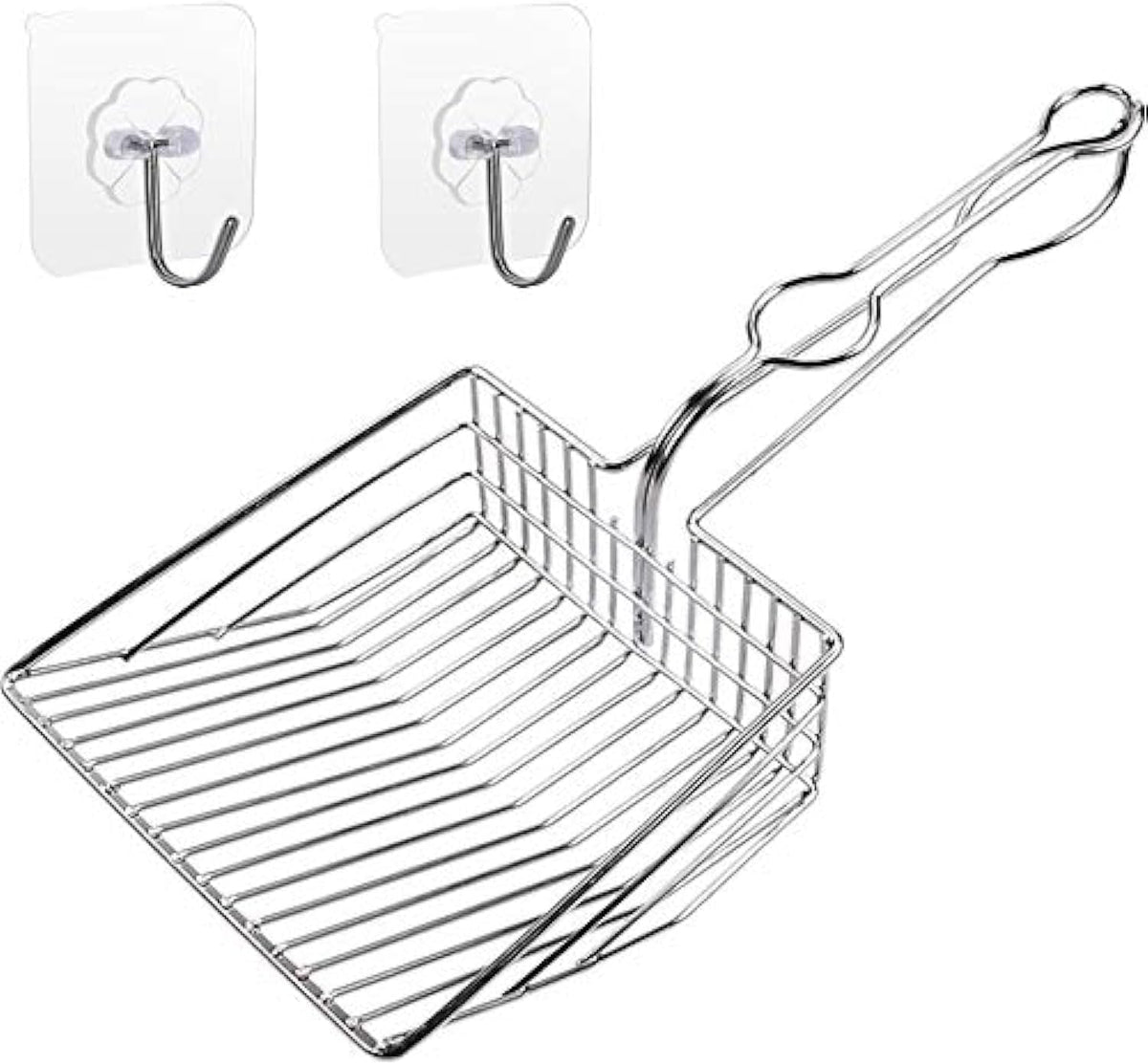 Metal Cat Litter Scoop, Fast and Clean Clumping Kitty Litter Scooper with Holder, Flat Ledging Edge, Large Solid and Comfy! All Metal Fun Maker, Say No to Dirty and Loose Handle,1+2pcs