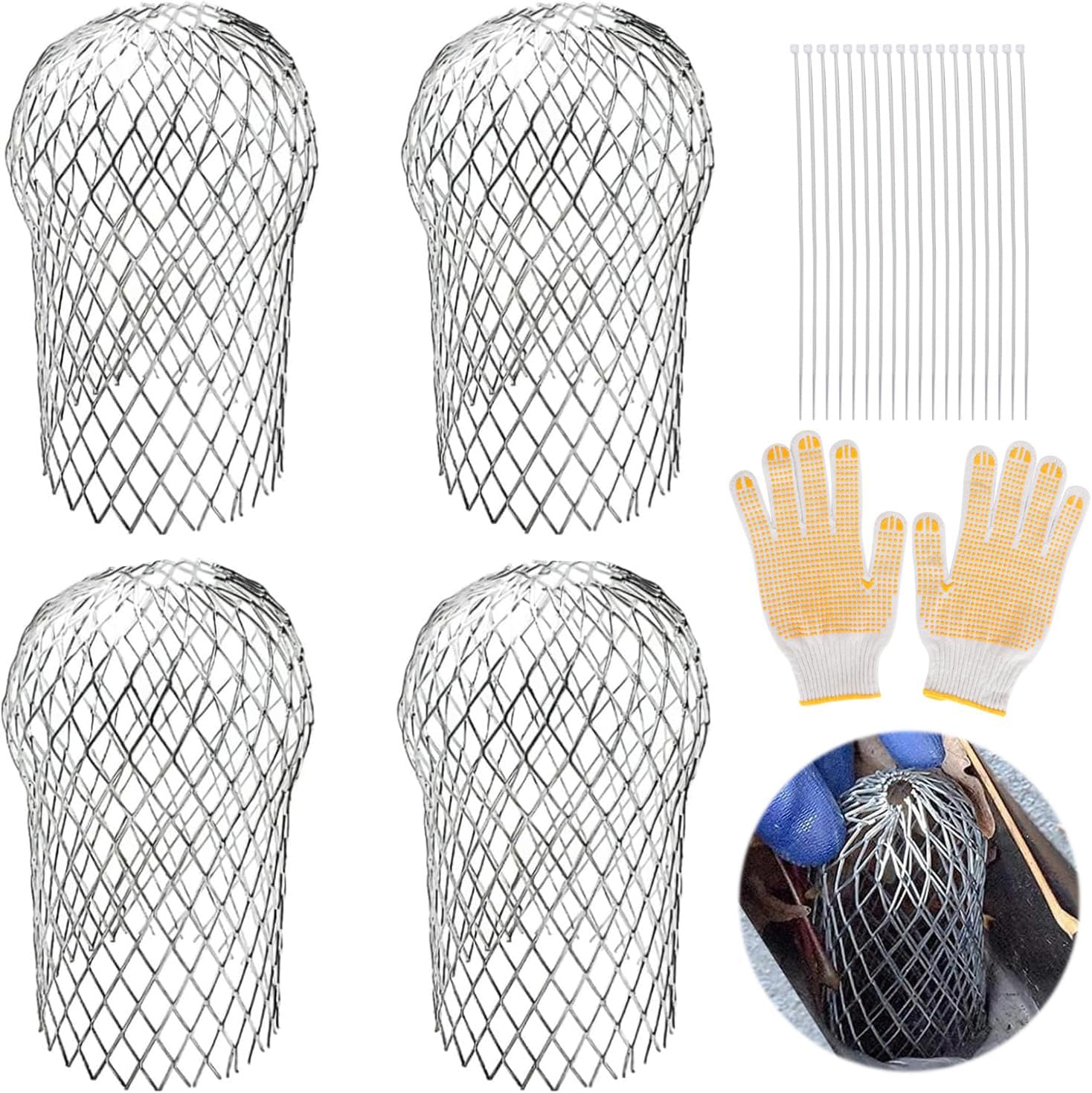 4 Pcs Gutter Downspout Guards 3.5 Inch Aluminum Leaf Filter Strainer Expandable Gutter Downspout Protector for Preventing Blockage Leaves Debris