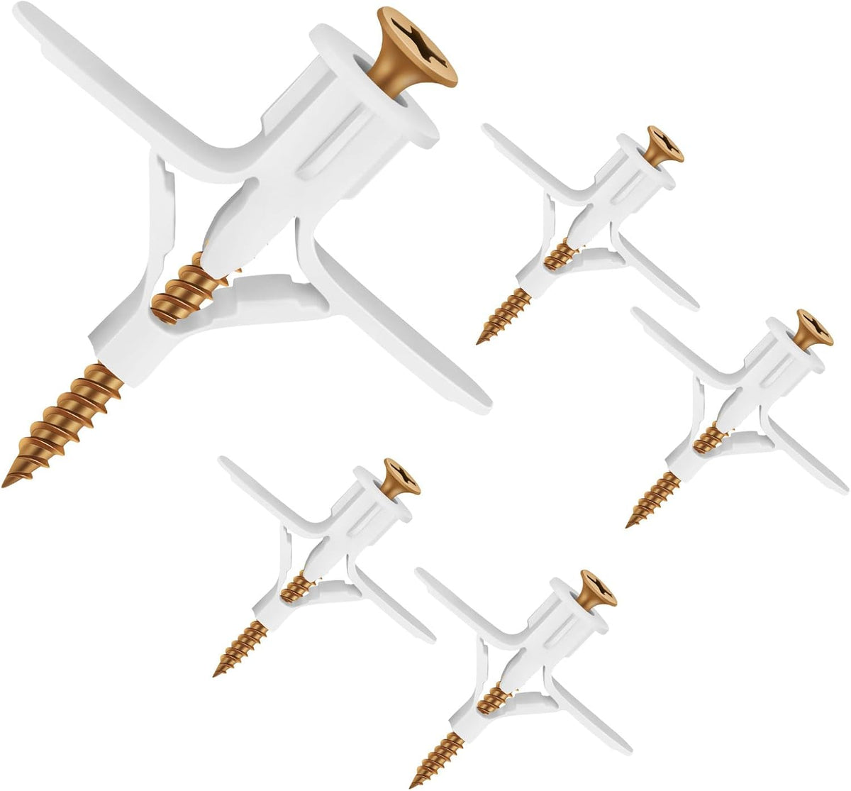 Self Drilling Plastic Anchors Drywall Anchor Kit, 50 PCS self-Tapping Screws + 50 PCS Plastic Anchors, Hollow Wall Butterfly Expansion Tube Pipe with Screws, White