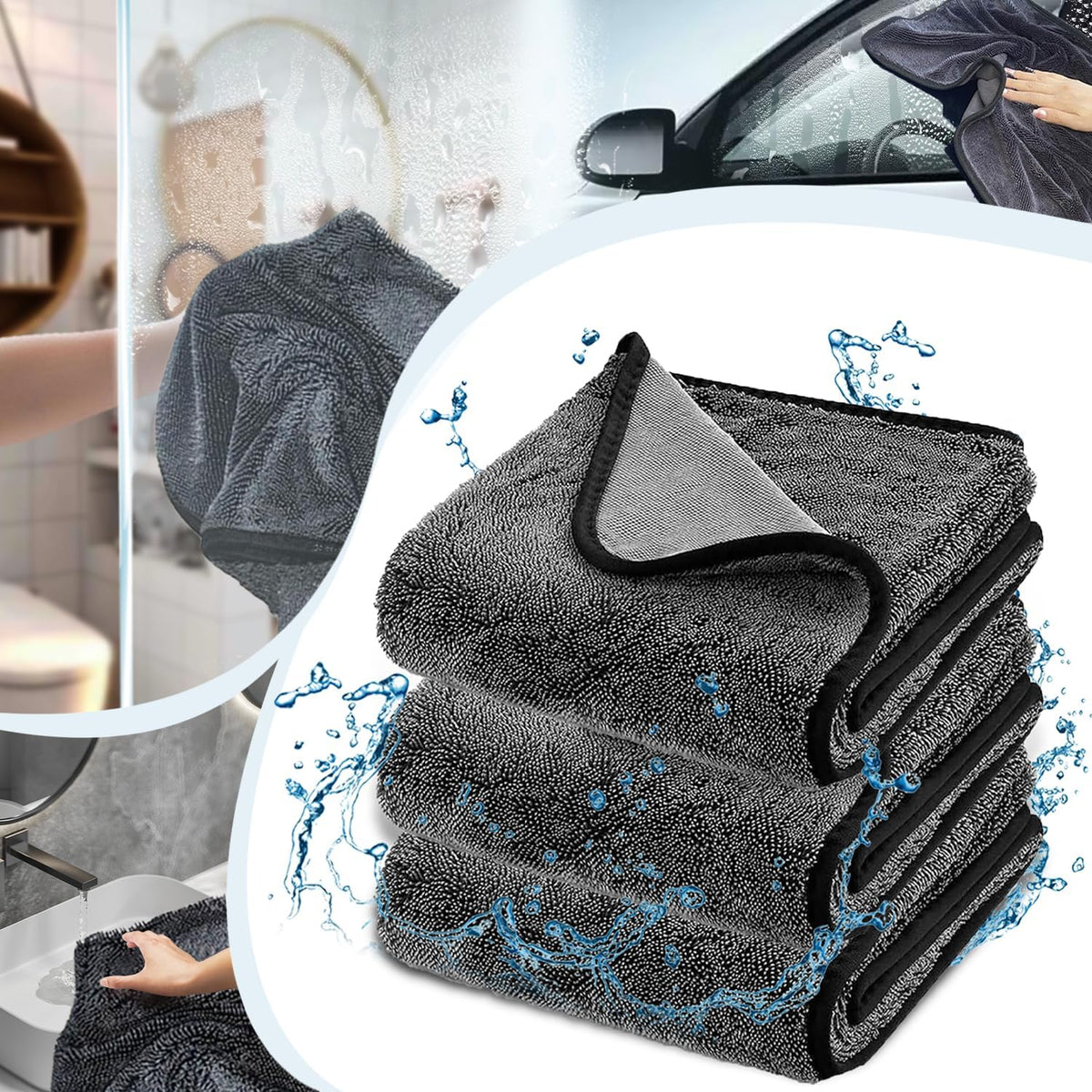Shiny Wipes Cleaning Cloths for Shower, Bath XXL Drying Towel, Streak Free & Ultra Absorbent Microfiber Towels, Escape The Bathroom Cars Limescale Struggle (3Pcs)