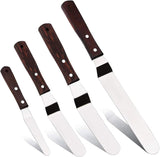 4PCS Offset Spatula Icing Spatula Set 4" 6" 8" 10" Professional Stainless Steel Cake Spatula Frosting Spatula Set with Wooden Handle (Angled)